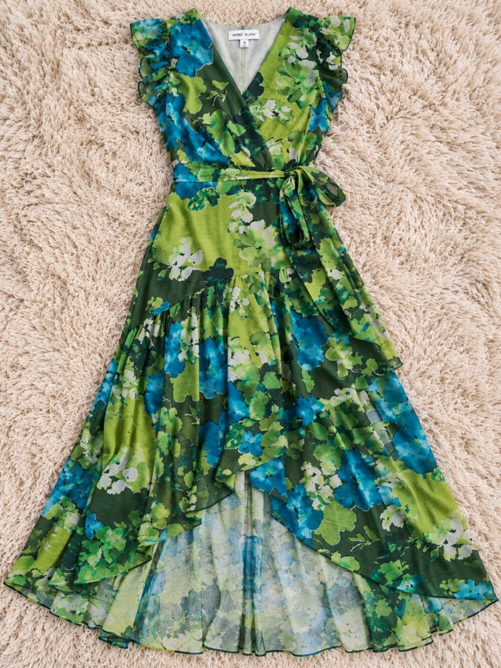Anne Klein Floral Chiffon Wrap High Low Midi Dress Ivy Multi Size 4 NWT - Picture 3 of 6